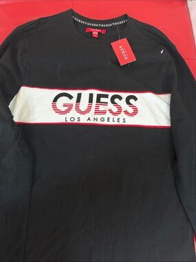 GUESS Black Sweatshirt with White Panel and Red Trim